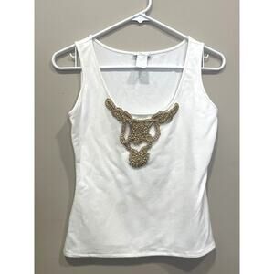 Cache' White Steer Western Tank Top Cowgirl Women's Sz M